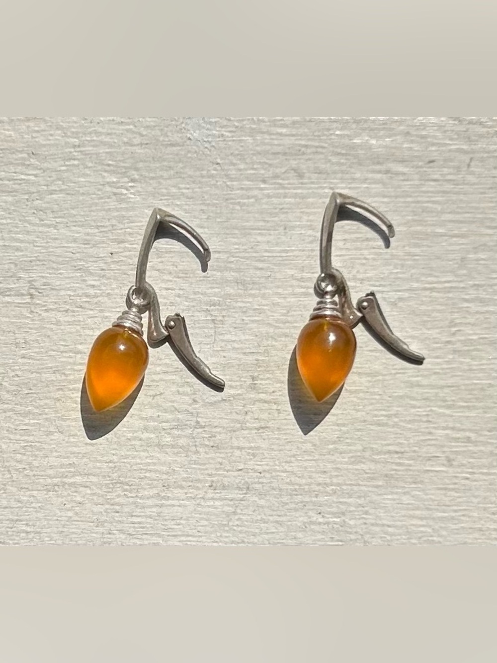 NWOT Artisan Sterling Silver & Amber Teardrop Dangle Earrings